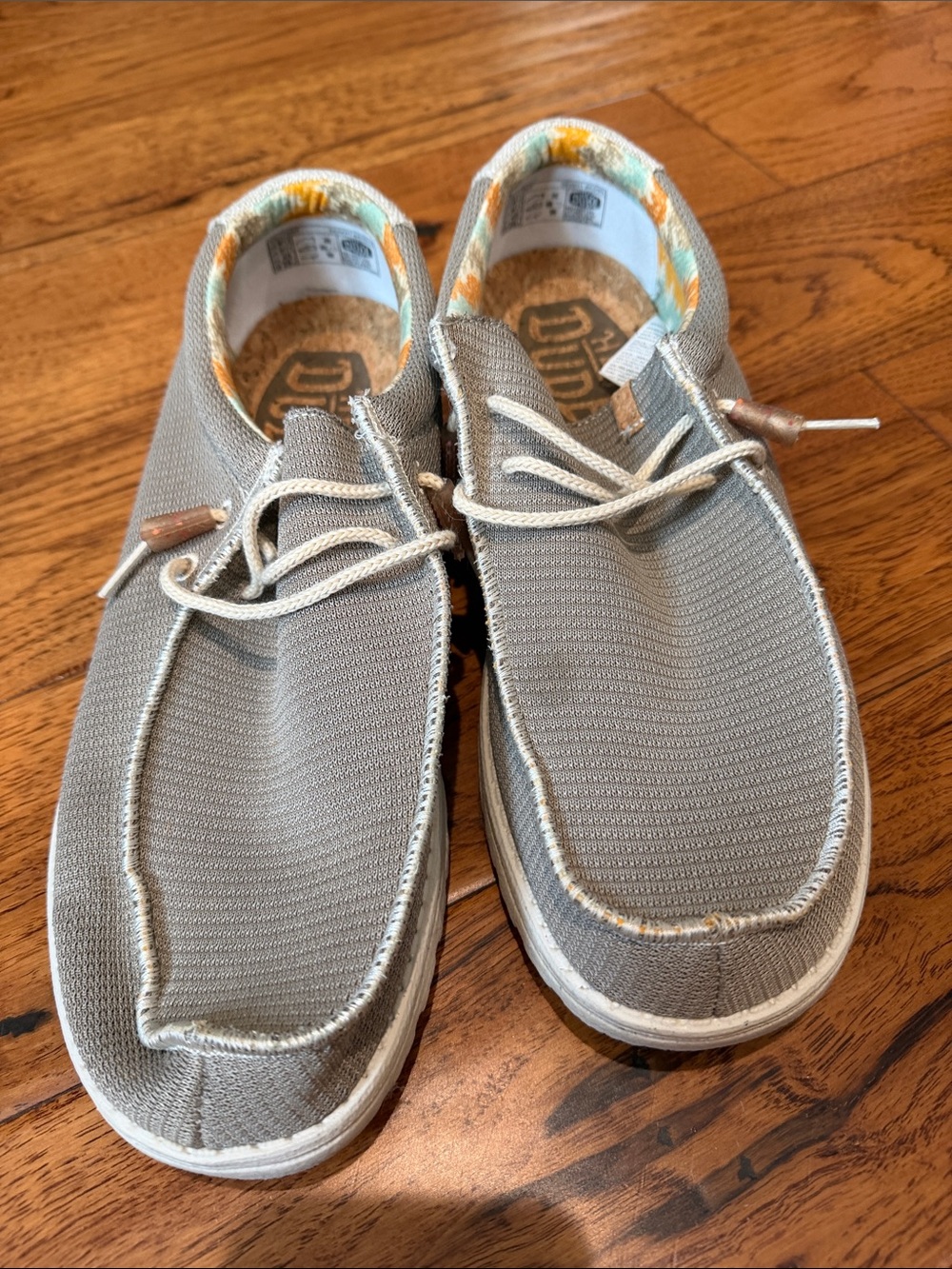 Hey Dude Light Gray Canvas Slip-On Shoes with Subtle Tan Accents